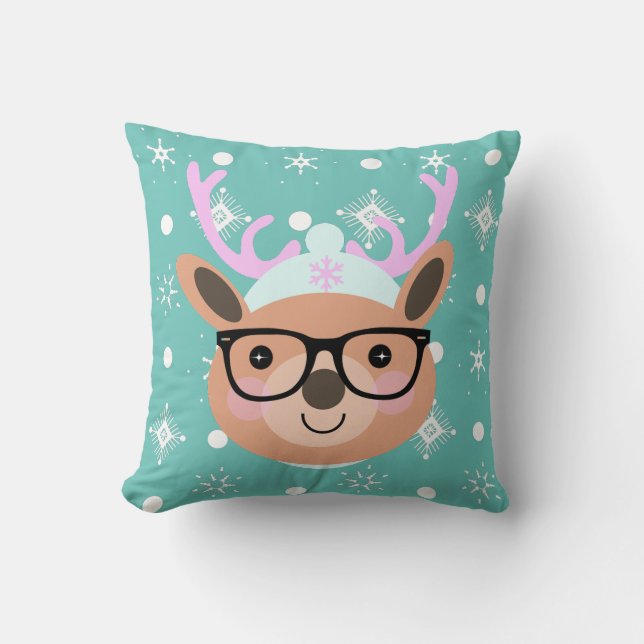 Cute Reindeer Christmas Party Scarf Hat Glasses    Cushion (Front)