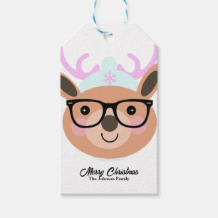 Cute Reindeer Christmas Party Scarf Hat Glasses Gift Tags