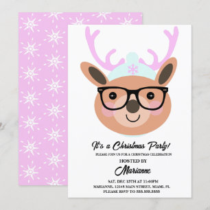Cute Reindeer Christmas Party Scarf Hat Glasses Invitation