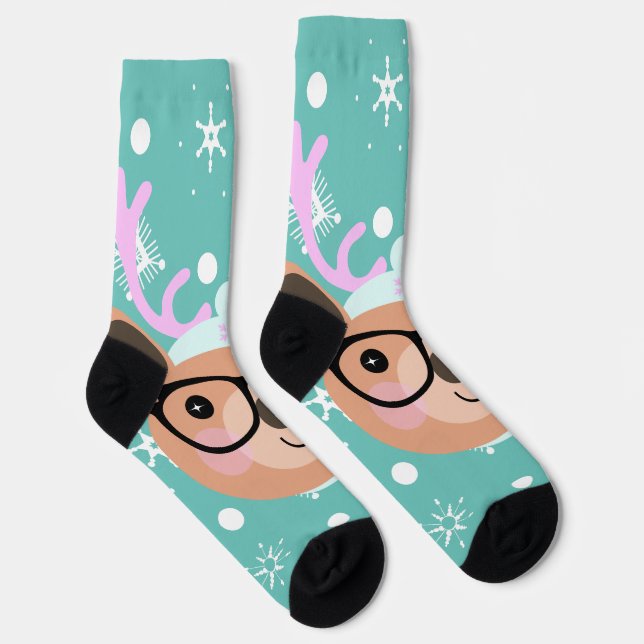 Cute Reindeer Christmas Party Scarf Hat Glasses   Socks (Right)