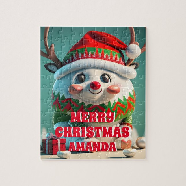 Cute Reindeer Christmas Personalised Kids  Jigsaw Puzzle (Vertical)