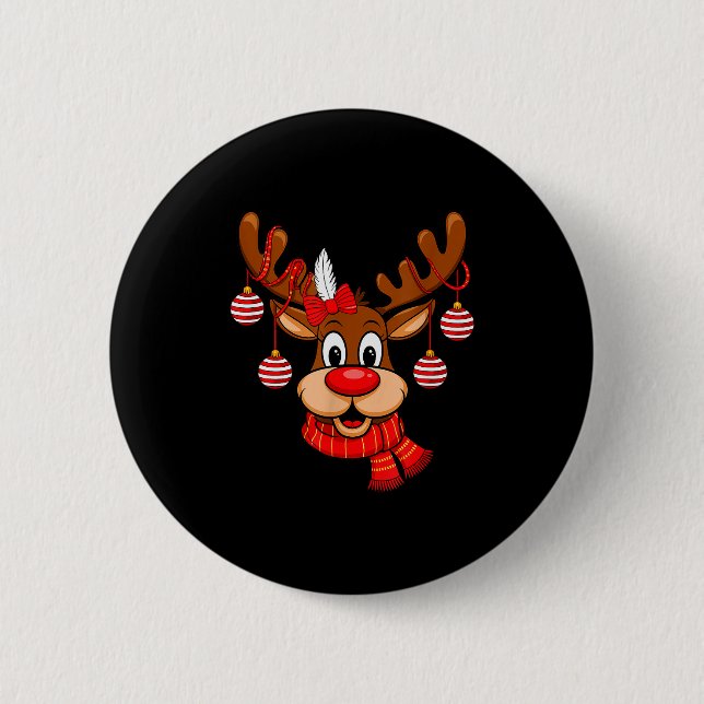 Cute Reindeer Christmas Red Nose Rudolph Xmas Kids 6 Cm Round Badge (Front)