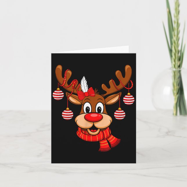 Cute Reindeer Christmas Red Nose Rudolph Xmas Kids Card (Front)