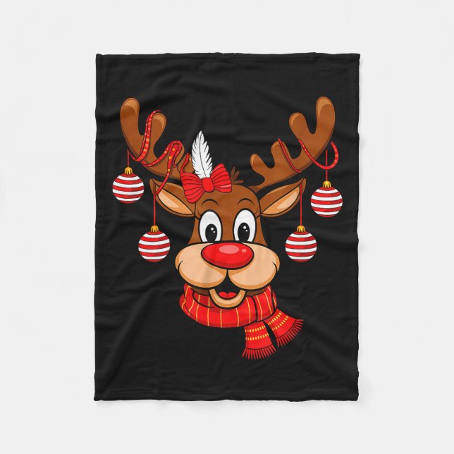 Cute Reindeer Christmas Red Nose Rudolph Xmas Kids Fleece Blanket (Front)