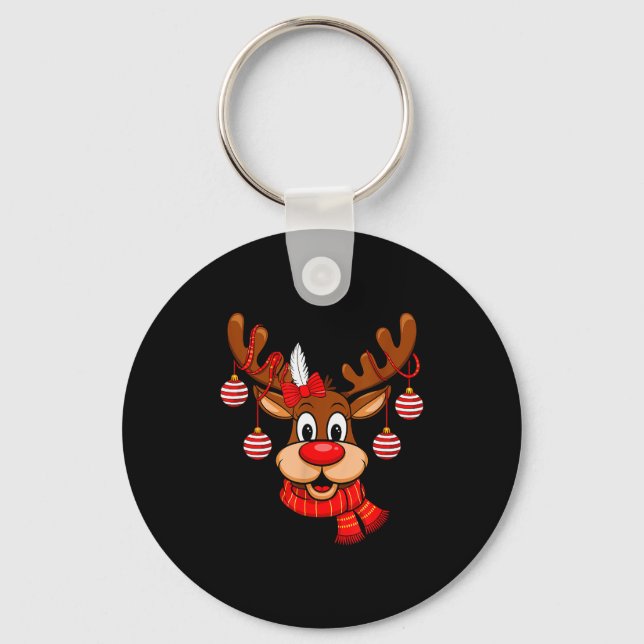 Cute Reindeer Christmas Red Nose Rudolph Xmas Kids Key Ring (Front)
