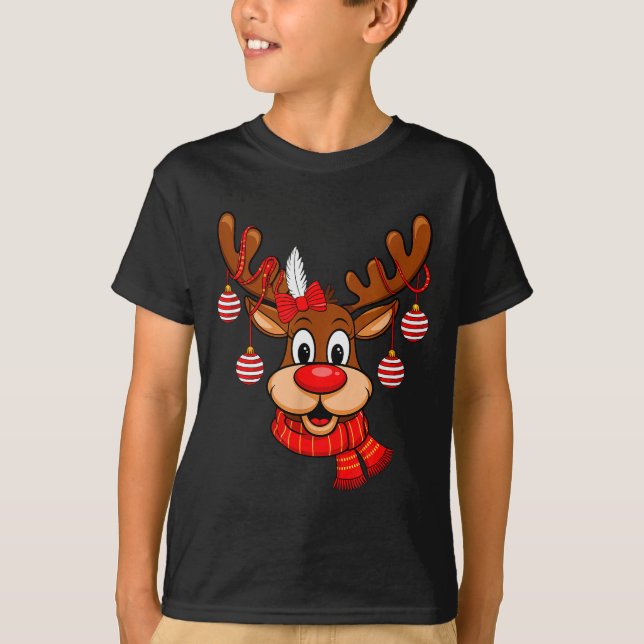 Cute Reindeer Christmas Red Nose Rudolph Xmas Kids T-Shirt (Front)