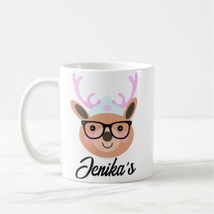 Cute Reindeer Christmas Scarf Hat Glasses Funny Coffee Mug