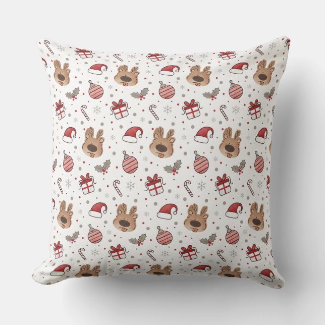 Cute Reindeer Christmas Seamless Pattern Cushion (Front)