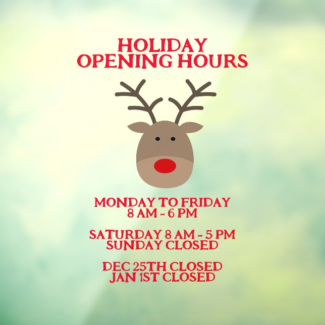 Cute reindeer Christmas shop opening hours sign (Sheet 3)