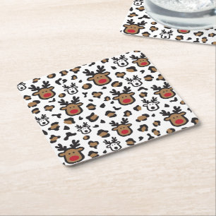 Cute reindeer Christmas Square Paper Coaster