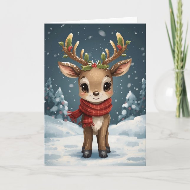 Cute reindeer christmas sweet holiday wishes card (Front)