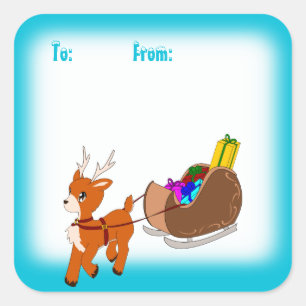 Cute Reindeer Christmas To/From Label w Border