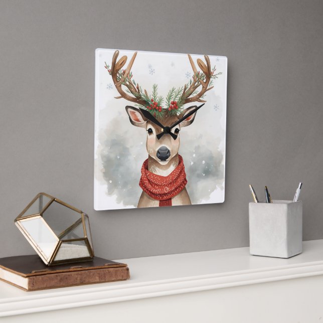 Cute Reindeer Christmas Wall Clock (Office)