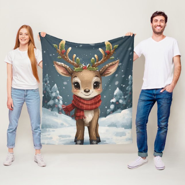 Cute reindeer christmas warm winter snuggles fleece blanket (In Situ)