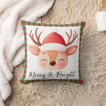 Cute Reindeer Christmas White Red & Green Stripe