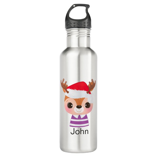 Cute Reindeer Christmas Winter Animal 710 Ml Water Bottle (Front)