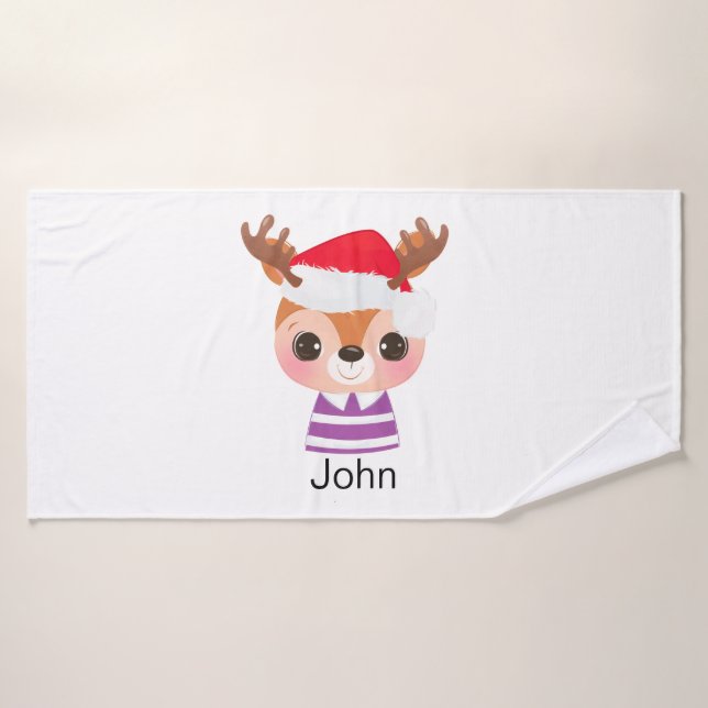 Cute Reindeer Christmas Winter Animal Bath Towel (Bath Towel)