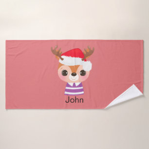 Cute Reindeer Christmas Winter Animal Bath Towel