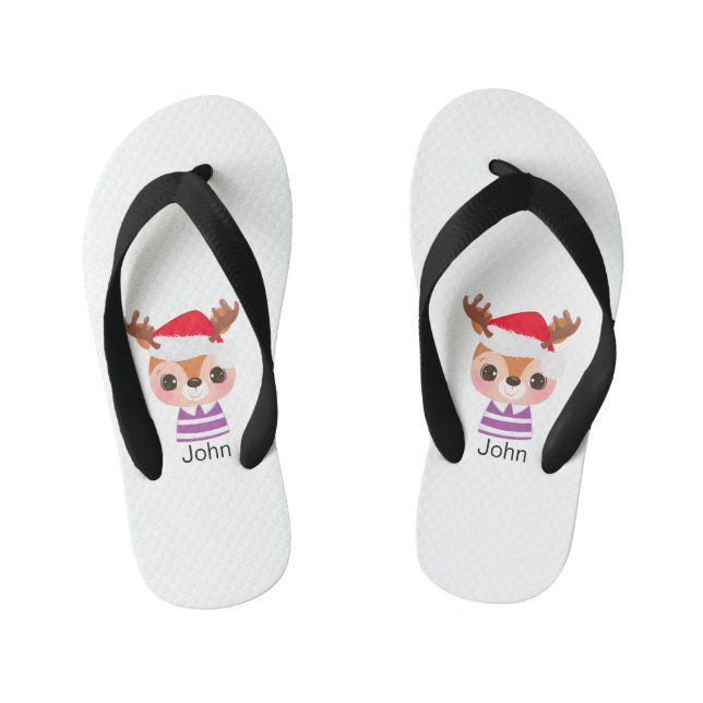 Cute Reindeer Christmas Winter Animal Kid's Flip Flops (Footbed)