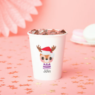 Cute Reindeer Christmas Winter Animal Paper Cups