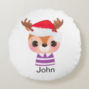 Cute Reindeer Christmas Winter Animal Round Cushion