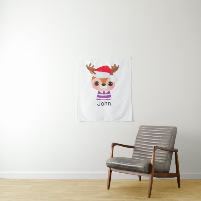 Cute Reindeer Christmas Winter Animal Tapestry (In Situ)