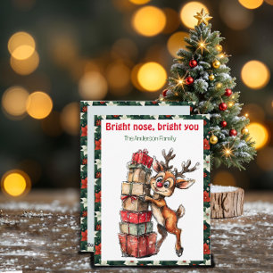 Cute reindeer christmas wish red retro Postcard