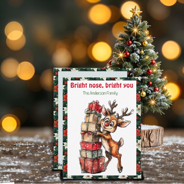 Cute reindeer christmas wish red retro Postcard (Creator Uploaded)