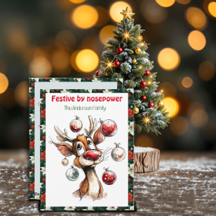 Cute reindeer christmas wish red retro Postcard