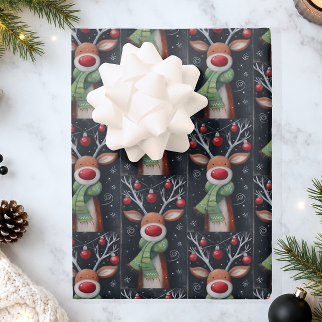 Cute Reindeer Christmas Wrapping Paper Sheet (Cute Reindeer Christmas Gift Wrap)