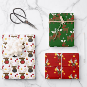Cute Reindeer Christmas Wrapping Paper Sheet