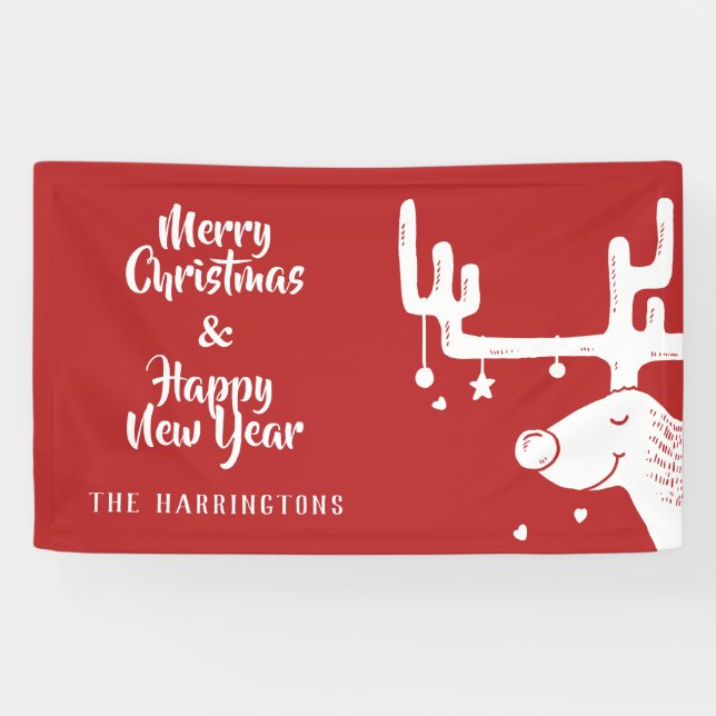 Cute Reindeer custom text Christmas banner (Horizontal)