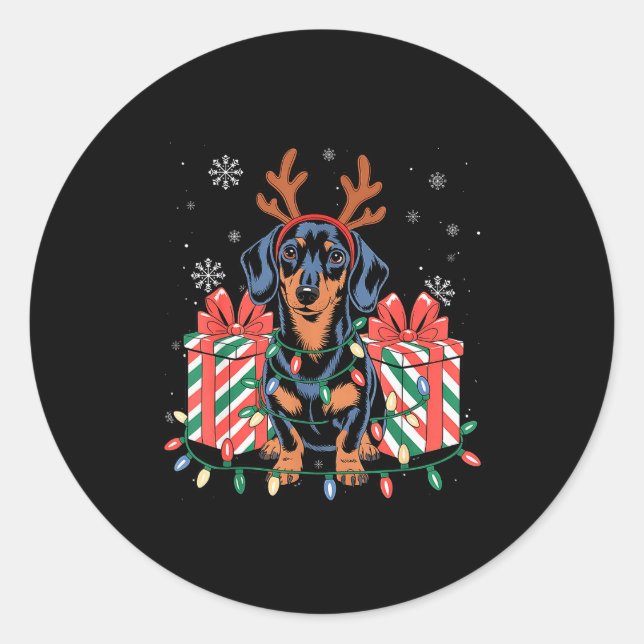 Cute Reindeer Dachshund Christmas For Women Men Do Classic Round Sticker (Front)