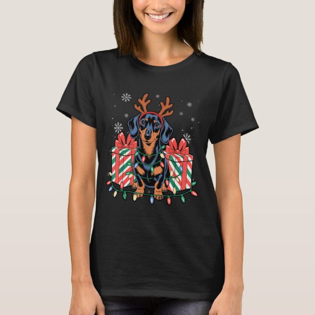 Cute Reindeer Dachshund Christmas For Women Men Do T-Shirt (Front)