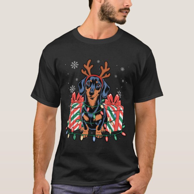 Cute Reindeer Dachshund Christmas For Women Men Do T-Shirt (Front)