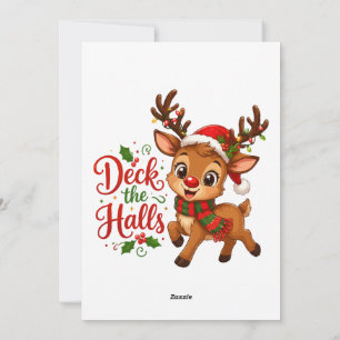 Cute Reindeer Deck the Halls Christmas Design Holiday Card