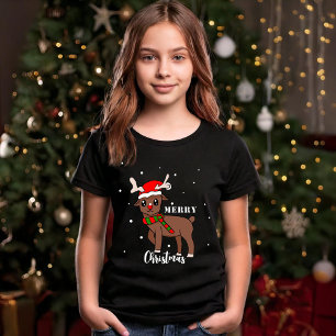 Cute Reindeer Drawing Snowflakes Merry Christmas T-Shirt