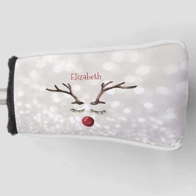 Cute Reindeer Face,Bokeh    Golf Head Cover (Front)