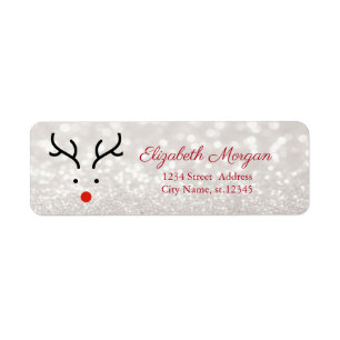 Cute Reindeer Face, Glittery Bokeh Label
