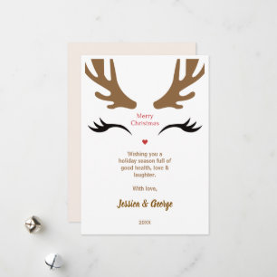 Cute Reindeer Face Modern Merry Christmas Holiday Card
