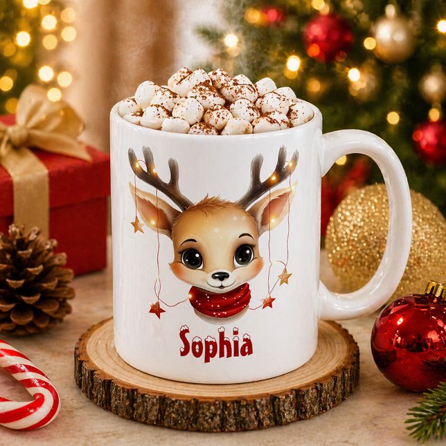 Cute Reindeer Face Personalised Mug (Christmas Mug)