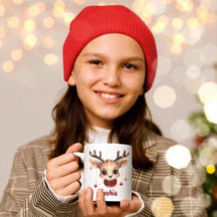 Cute Reindeer Face Personalised Mug