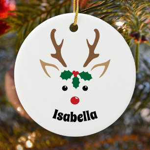 Cute Reindeer Face Personalized Christmas Ornament