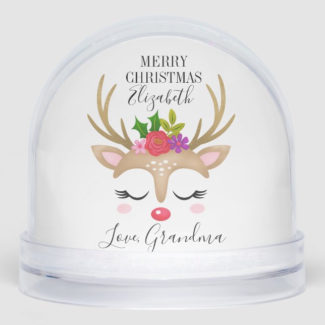 Cute Reindeer Face Photo Snowglobe (Front)
