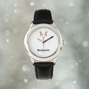 Cute Reindeer Face with Red Nose Name Watch