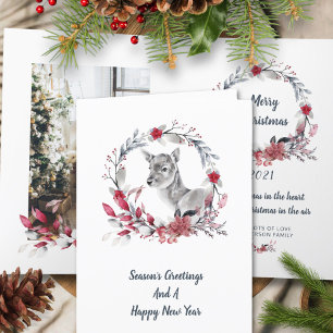 Cute Reindeer Family One Photo Merry Christmas Holiday Card
