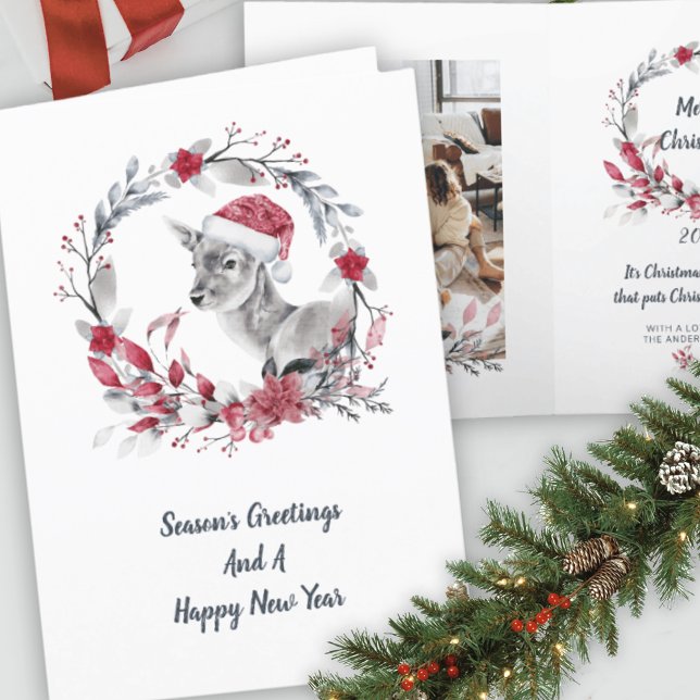 Cute Reindeer Family One Photo Merry Christmas Holiday Card (Creator Uploaded)