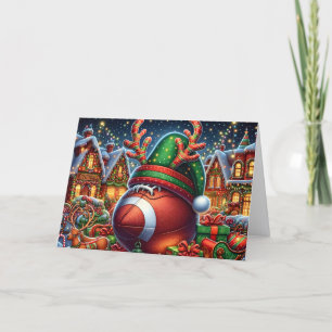 Cute Reindeer Football Christmas Holiday Card