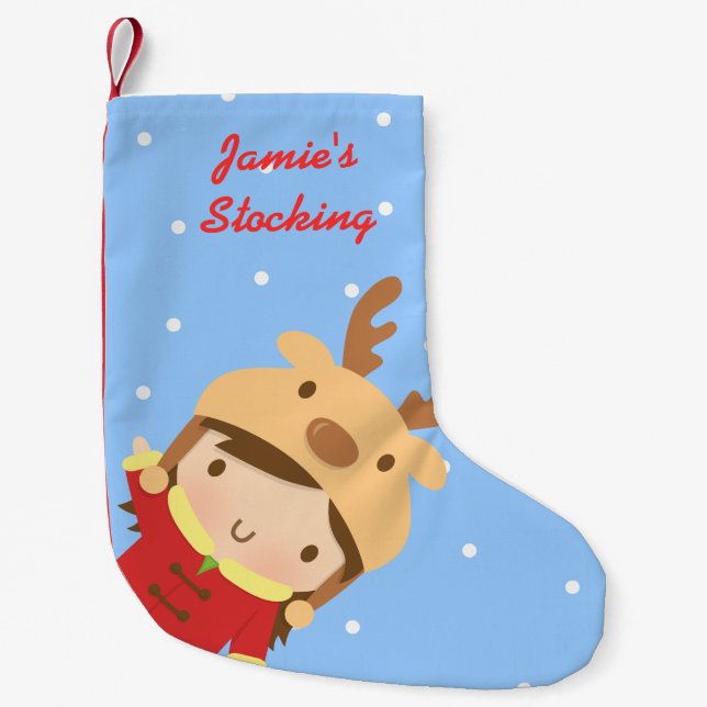 Cute Reindeer Girl Christmas For Kids Small Christmas Stocking (Front)