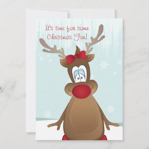 Cute Reindeer Girl Christmas Party Invitation